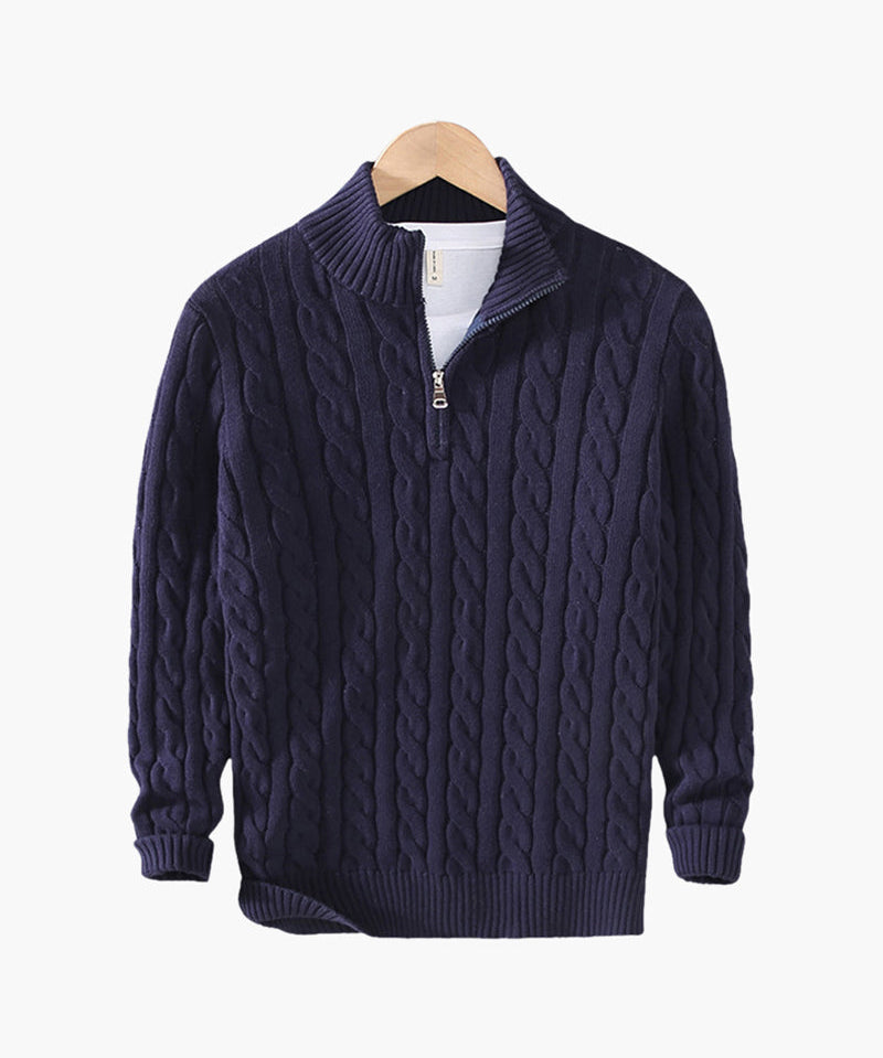Pull Zippé à Col Montant en Coton Premium