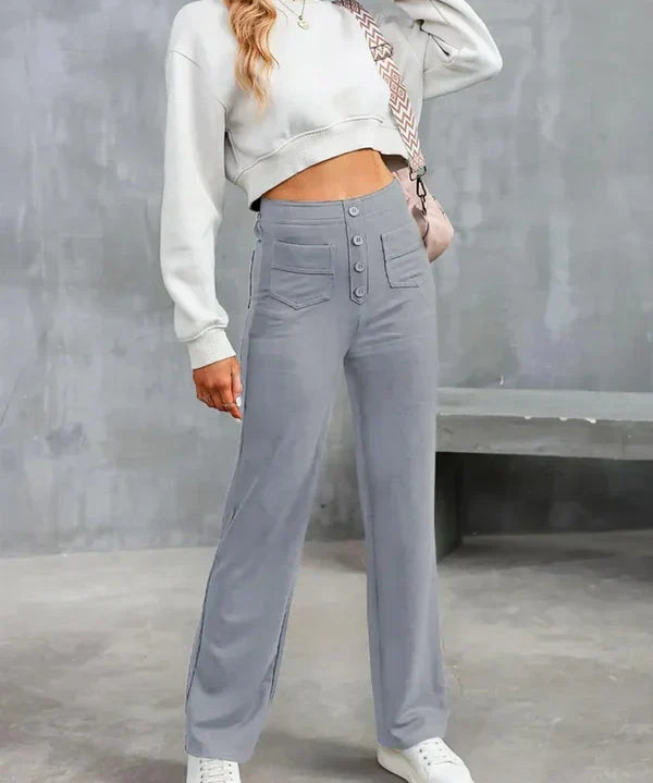Pantalon Taille Haute Extensible pour Femme – Poches Latérales Chic