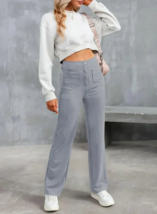 Pantalon Taille Haute Extensible pour Femme – Poches Latérales Chic