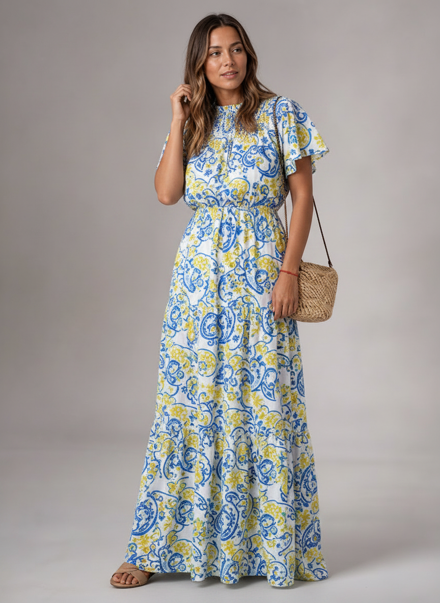 Robe Longue Décolleté V Floral - Look Élégant et Estival
