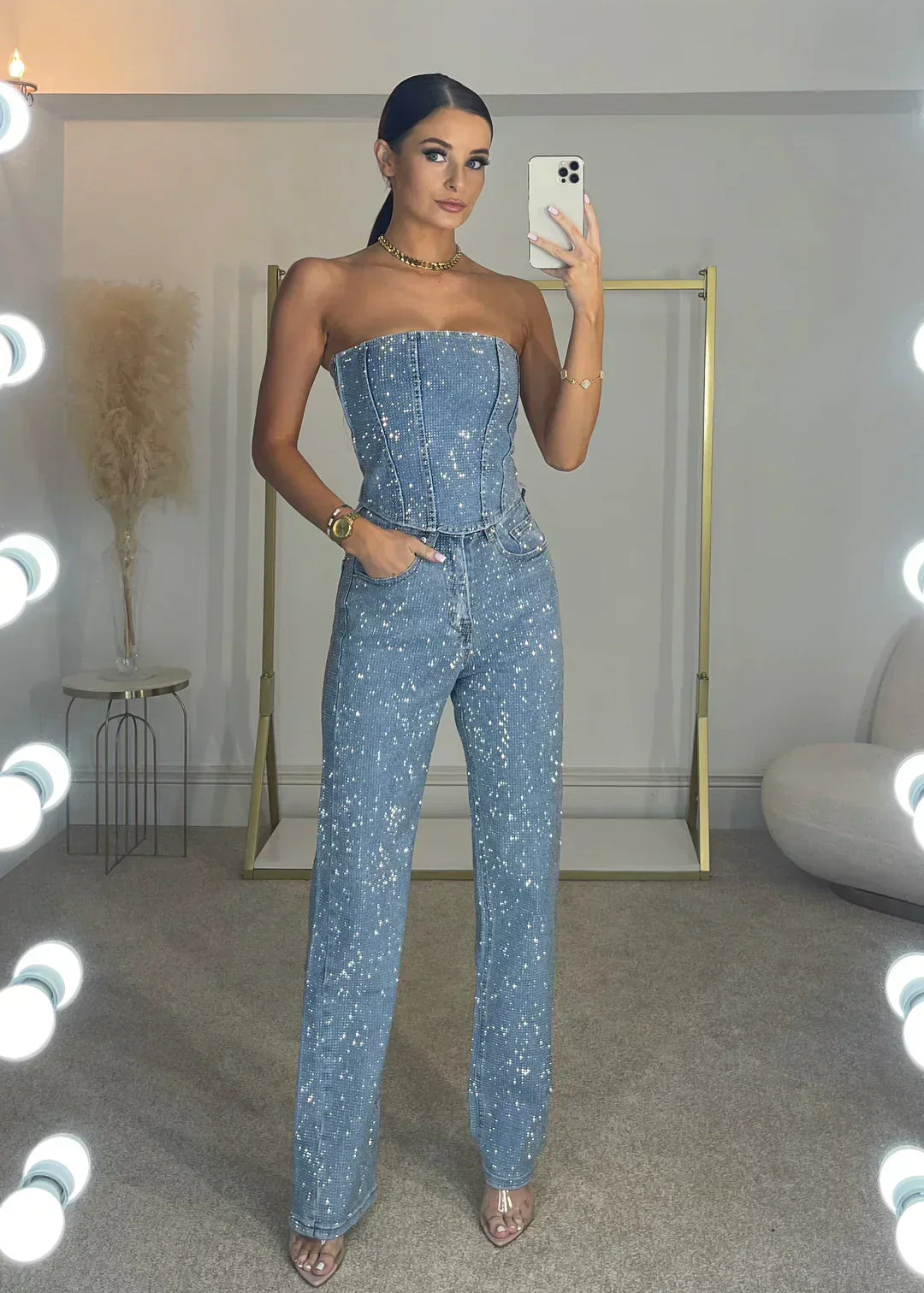 Combinaison Femme Sans Manches en Denim – Style Tendance