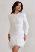 Robe Mini pour Femmes à Manches Longues avec Ourlet en Plumes Élégant