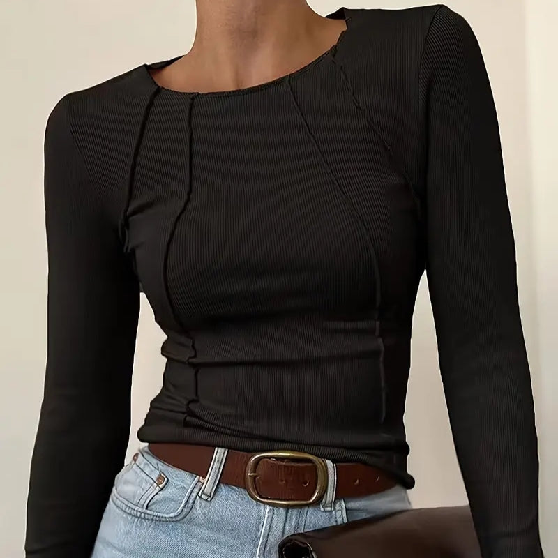 Blouse courte côtelée à manches longues