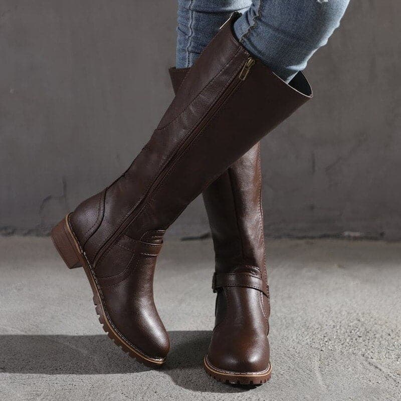 Bottes Hautes Féminines à Talon Bloc & Bout Rond Élégant
