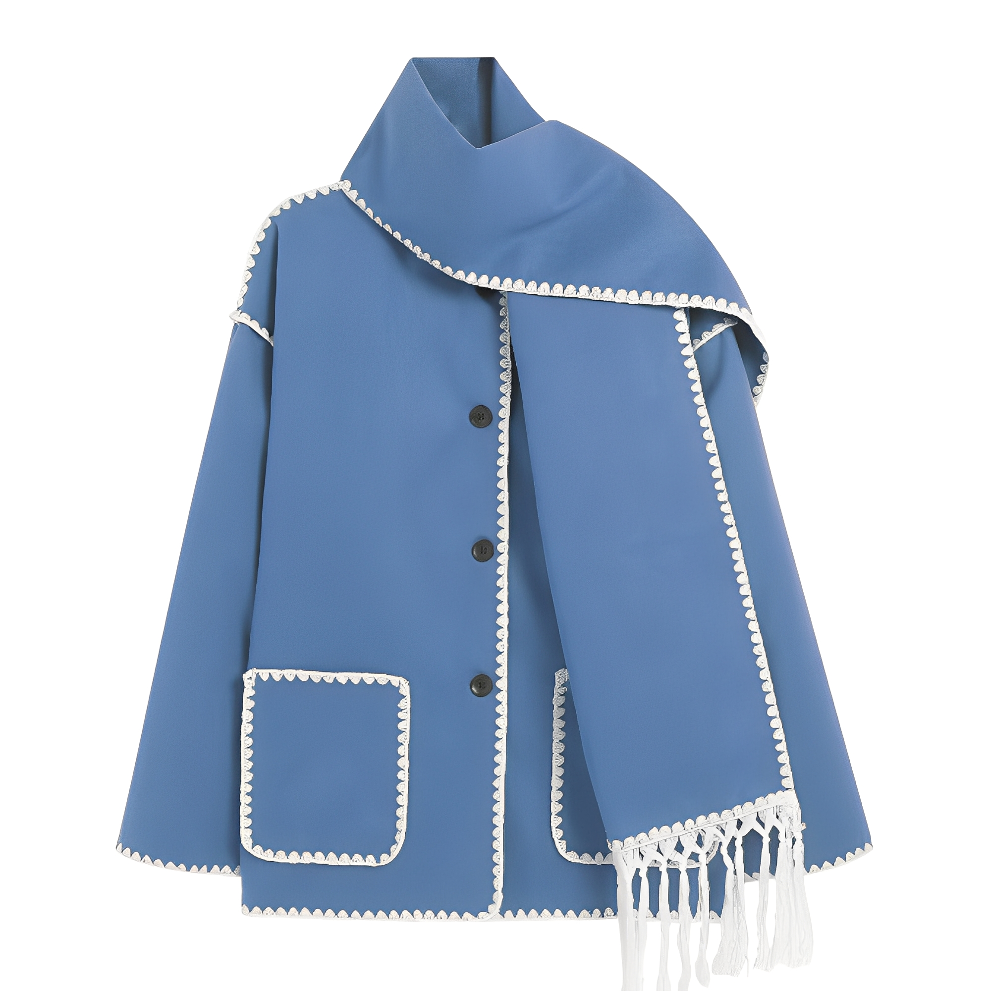 Veste Ample Élégante en Laine avec Écharpe Intégrée pour Femme