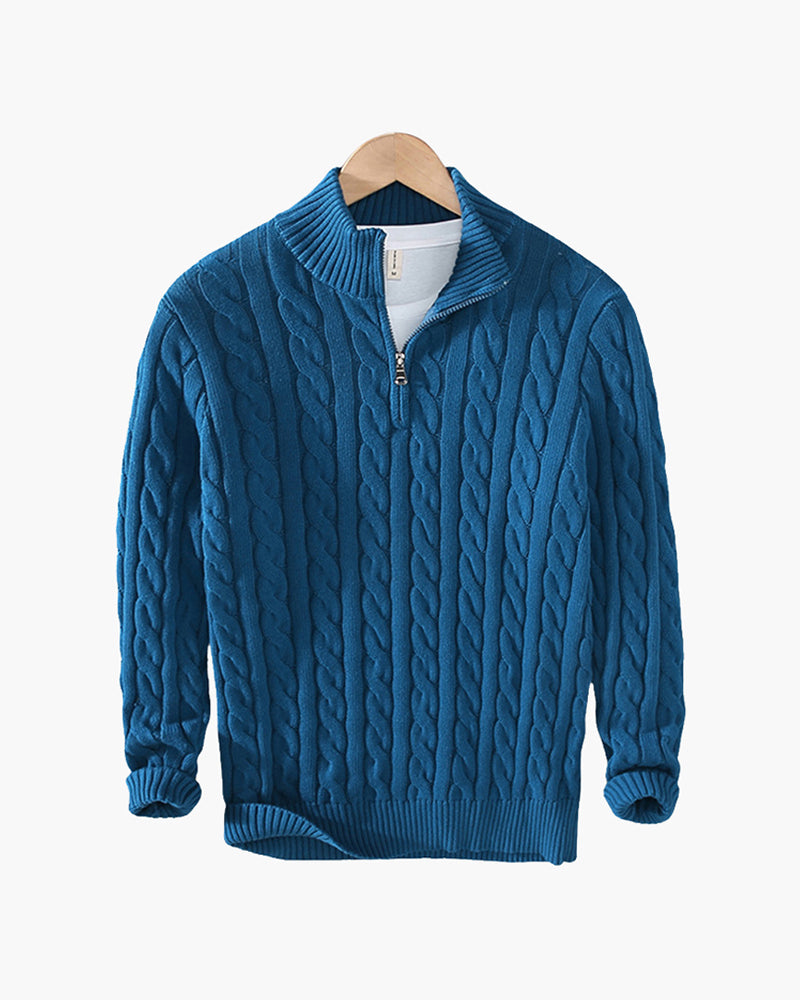 Pull Zippé à Col Montant en Coton Premium