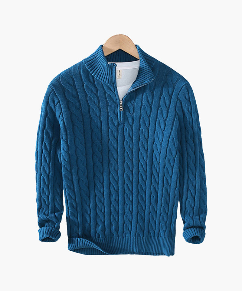 Pull Zippé à Col Montant en Coton Premium