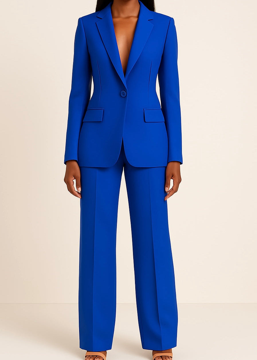 Ensemble de Costume Féminin – Blazer Long Ajusté & Élégance Formelle
