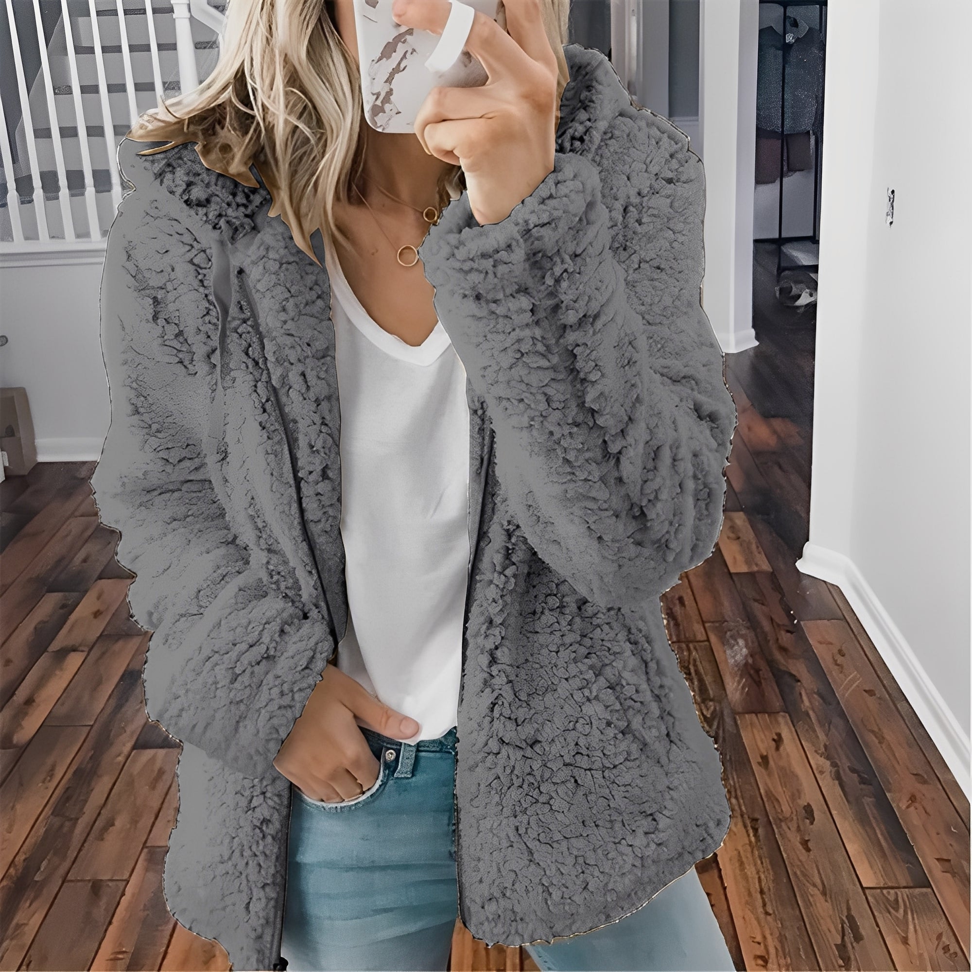 Veste en Laine Épaisse avec Capuche pour Femmes