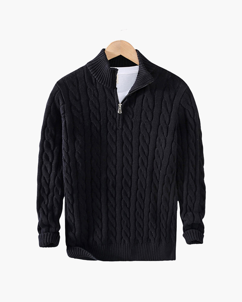 Pull Zippé à Col Montant en Coton Premium