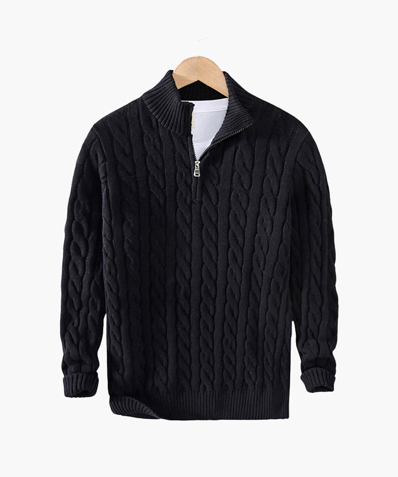Pull Zippé à Col Montant en Coton Premium