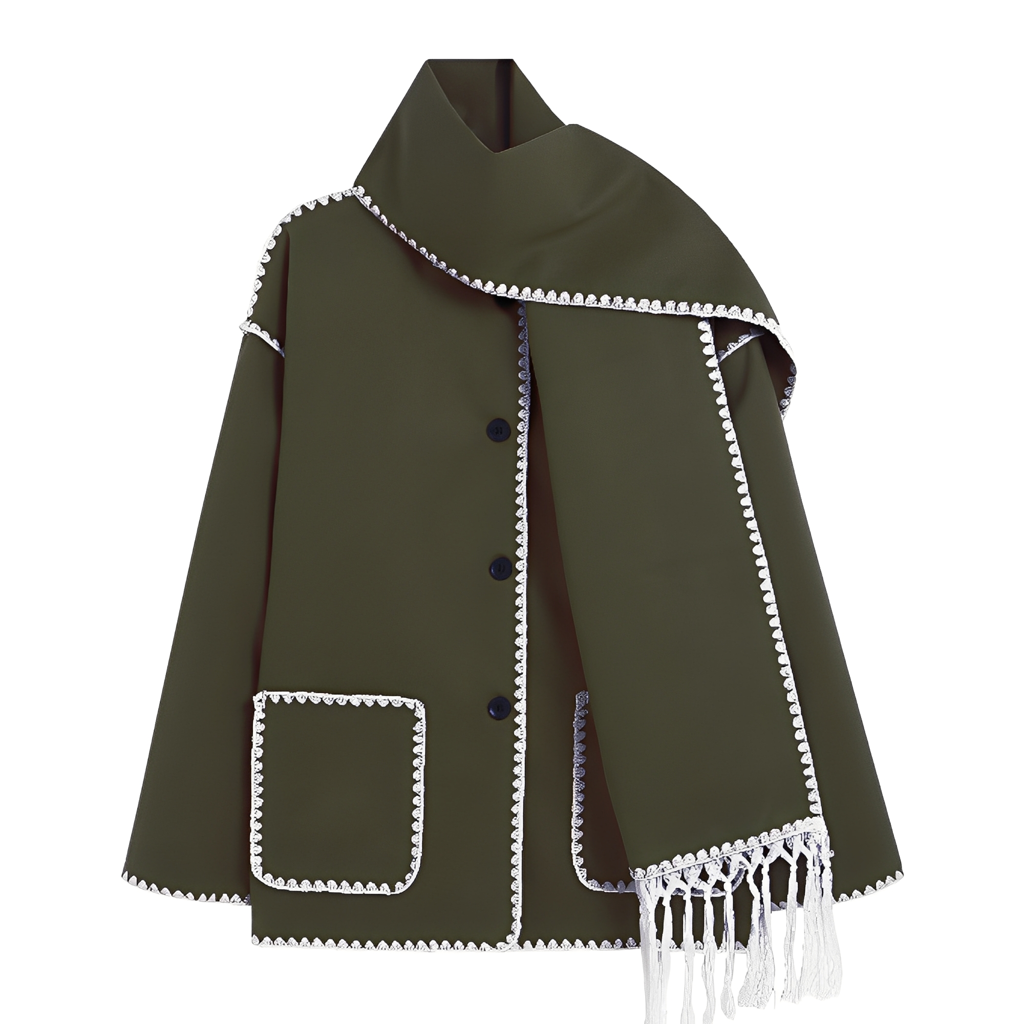 Veste Ample Élégante en Laine avec Écharpe Intégrée pour Femme