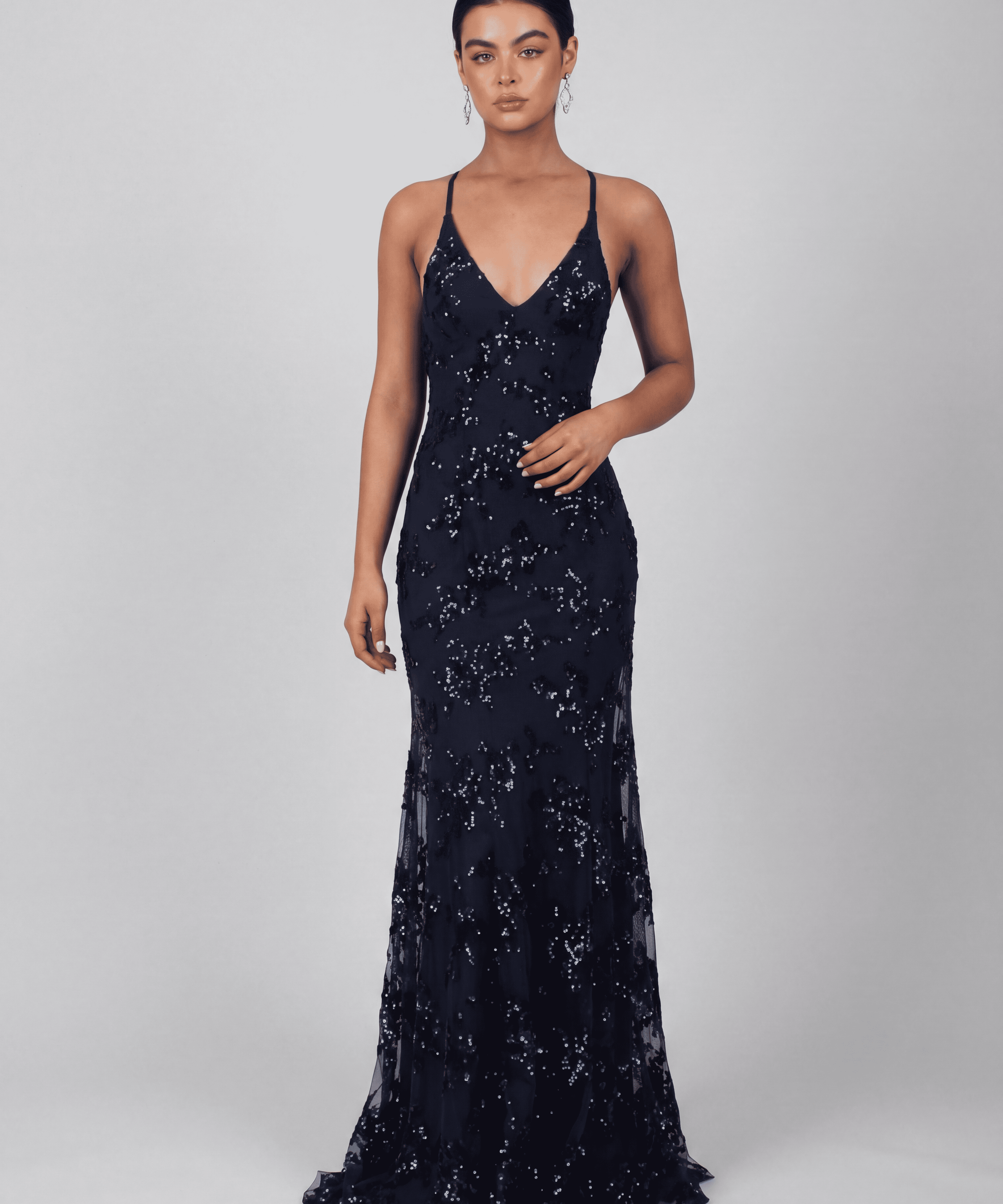 Robe Longue Dos Ouvert à Sequins - Style Élégant de Soirée