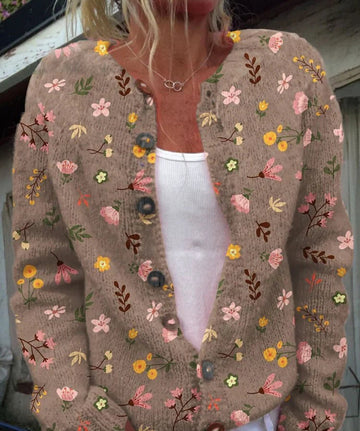 Gilet Tricoté Chaud pour Femmes avec Imprimé Floral - SANNE