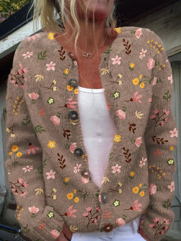 Gilet Tricoté Chaud pour Femmes avec Imprimé Floral - SANNE