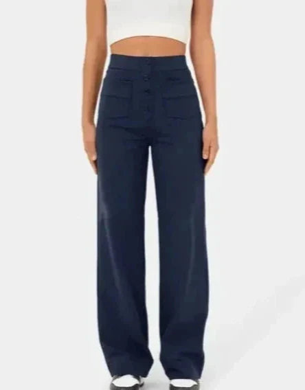 Pantalon Taille Haute Extensible pour Femme – Poches Latérales Chic