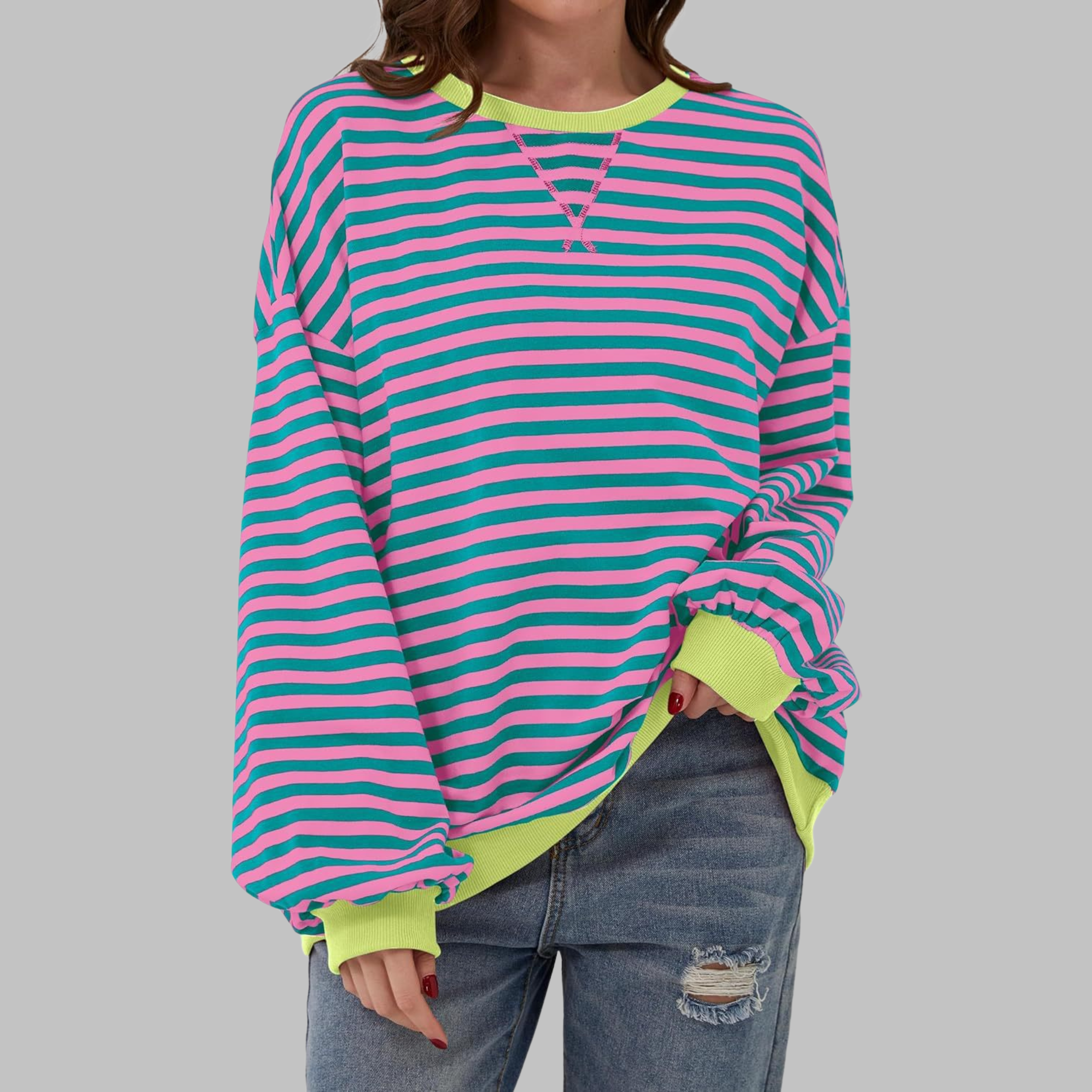Sweat-shirt rayé à col rond
