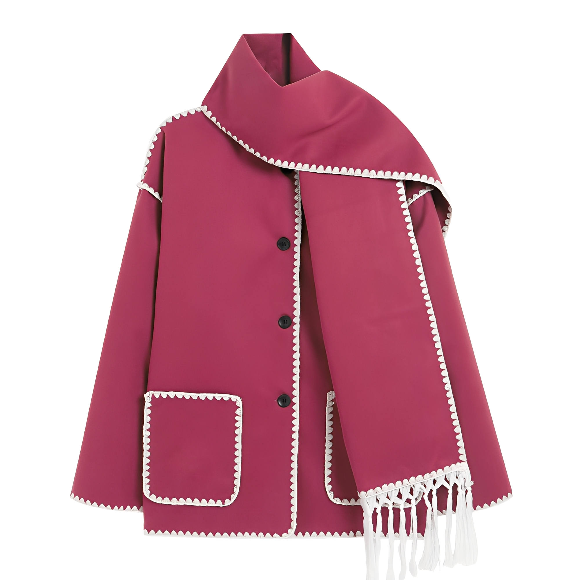 Veste Ample Élégante en Laine avec Écharpe Intégrée pour Femme