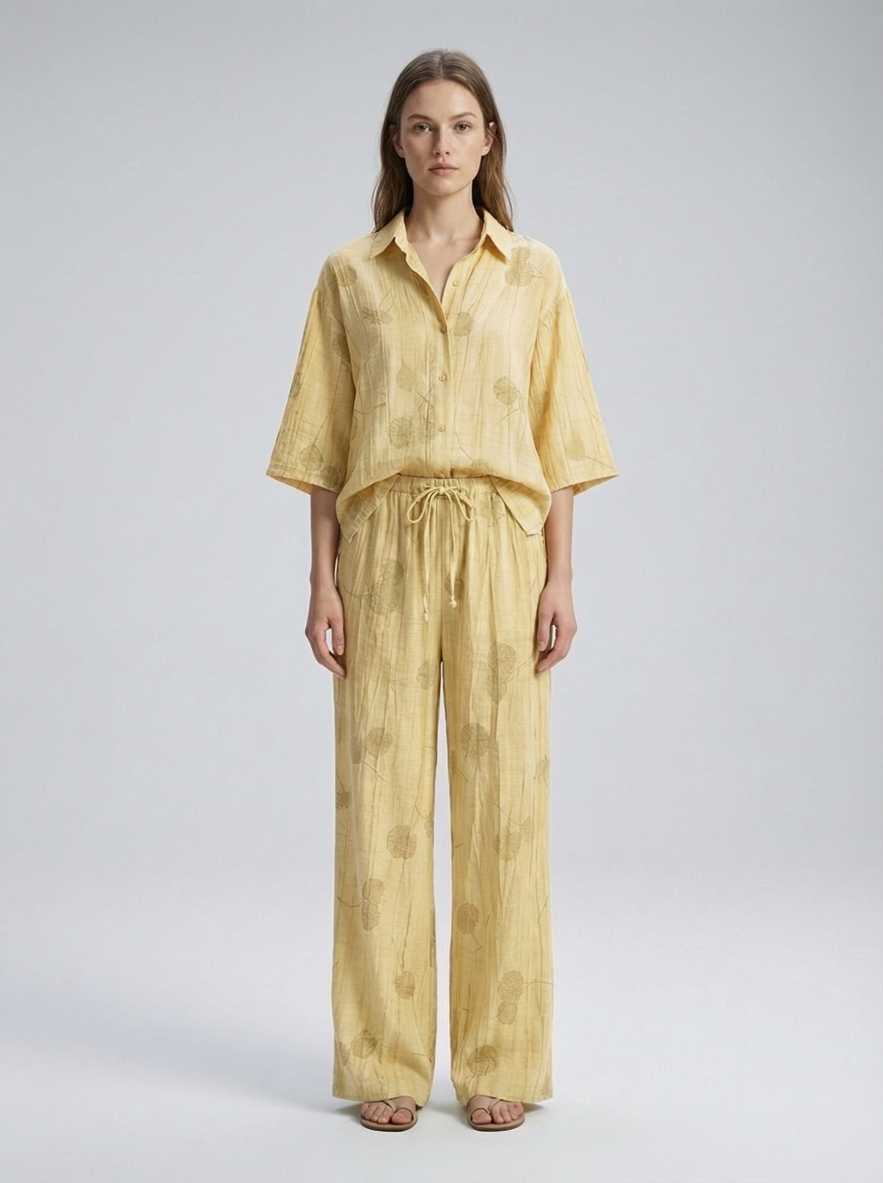 Ensemble jacquard chemise ample & pantalon chic