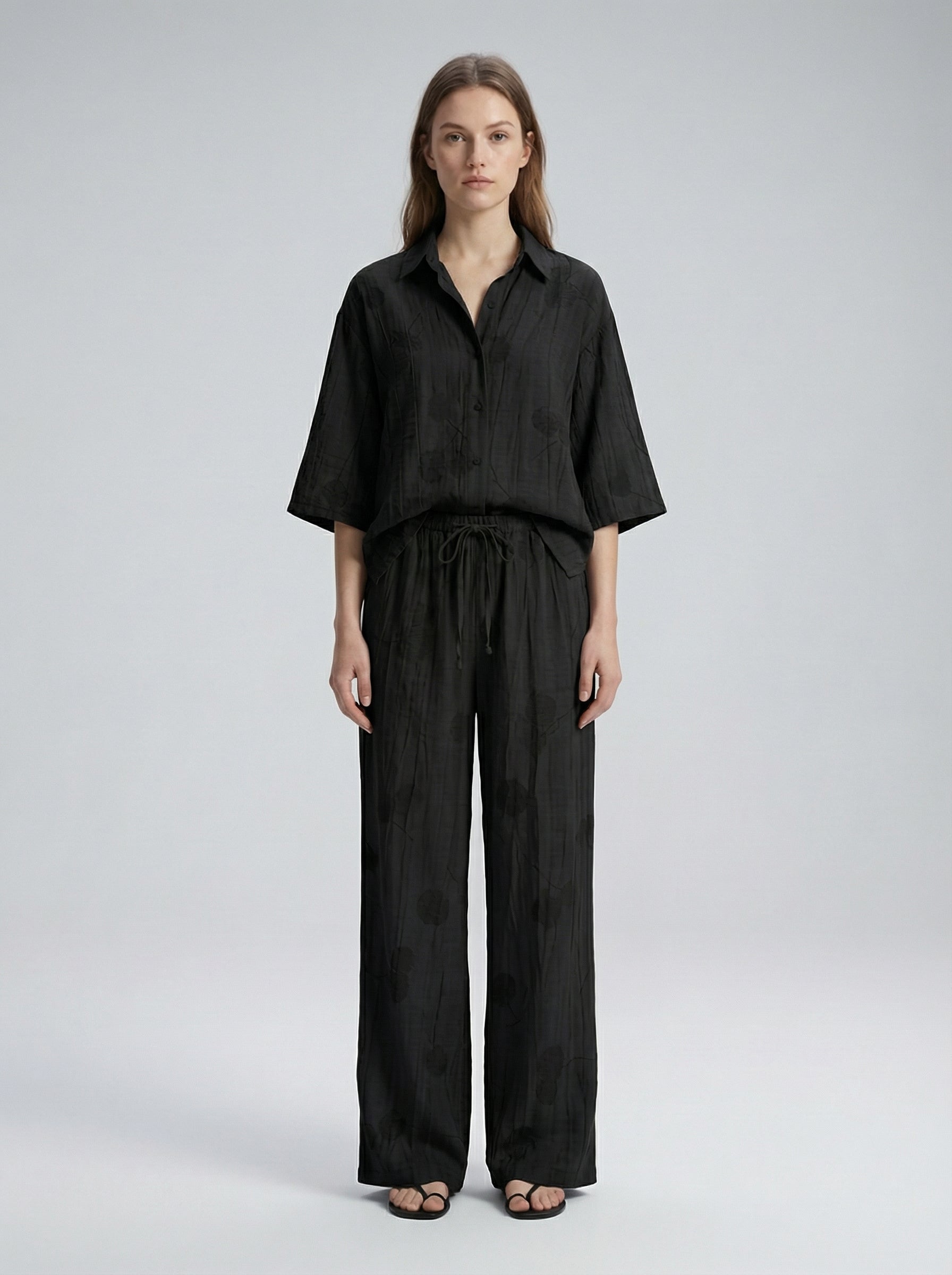 Ensemble jacquard chemise ample & pantalon chic