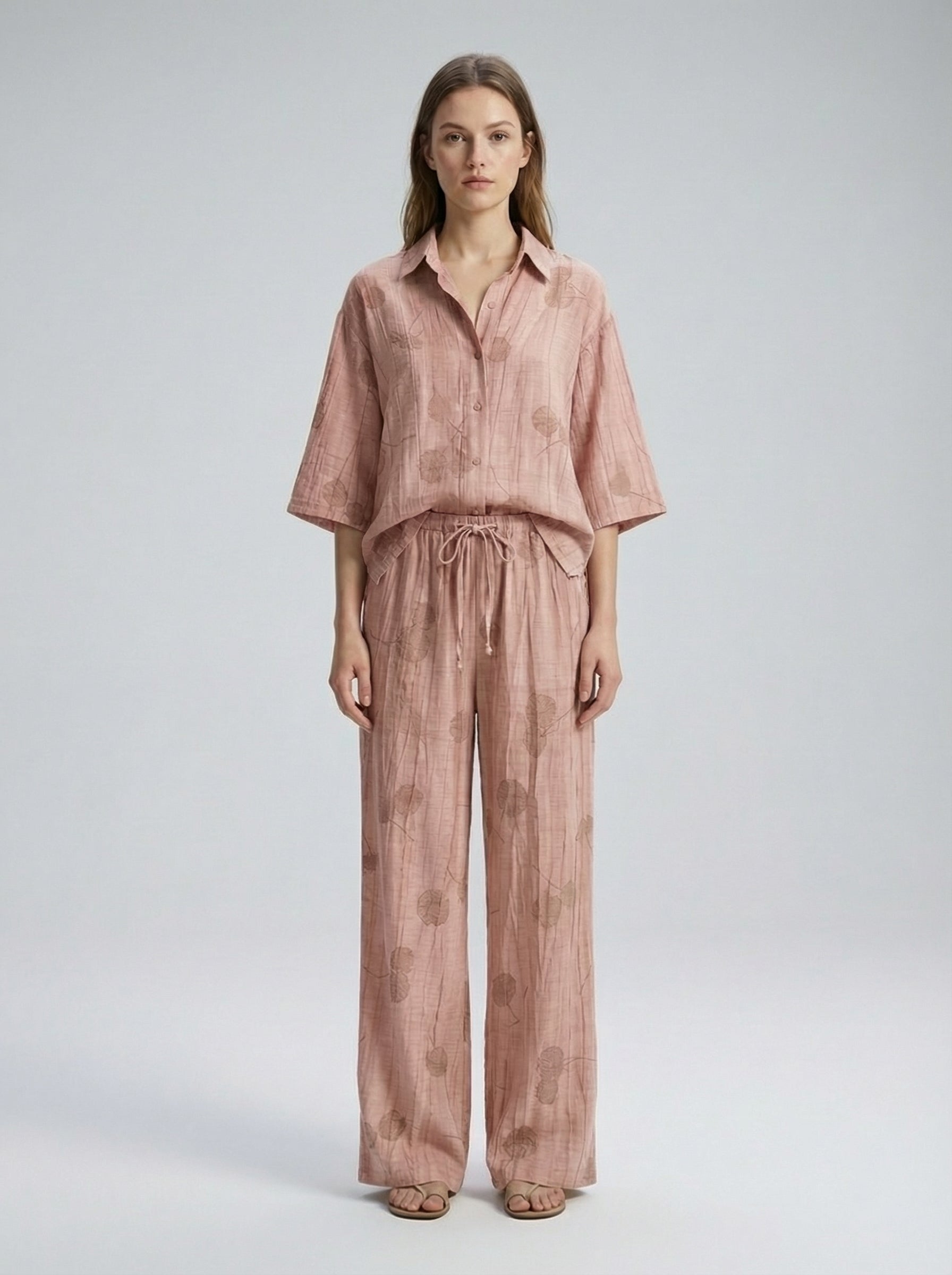 Ensemble jacquard chemise ample & pantalon chic