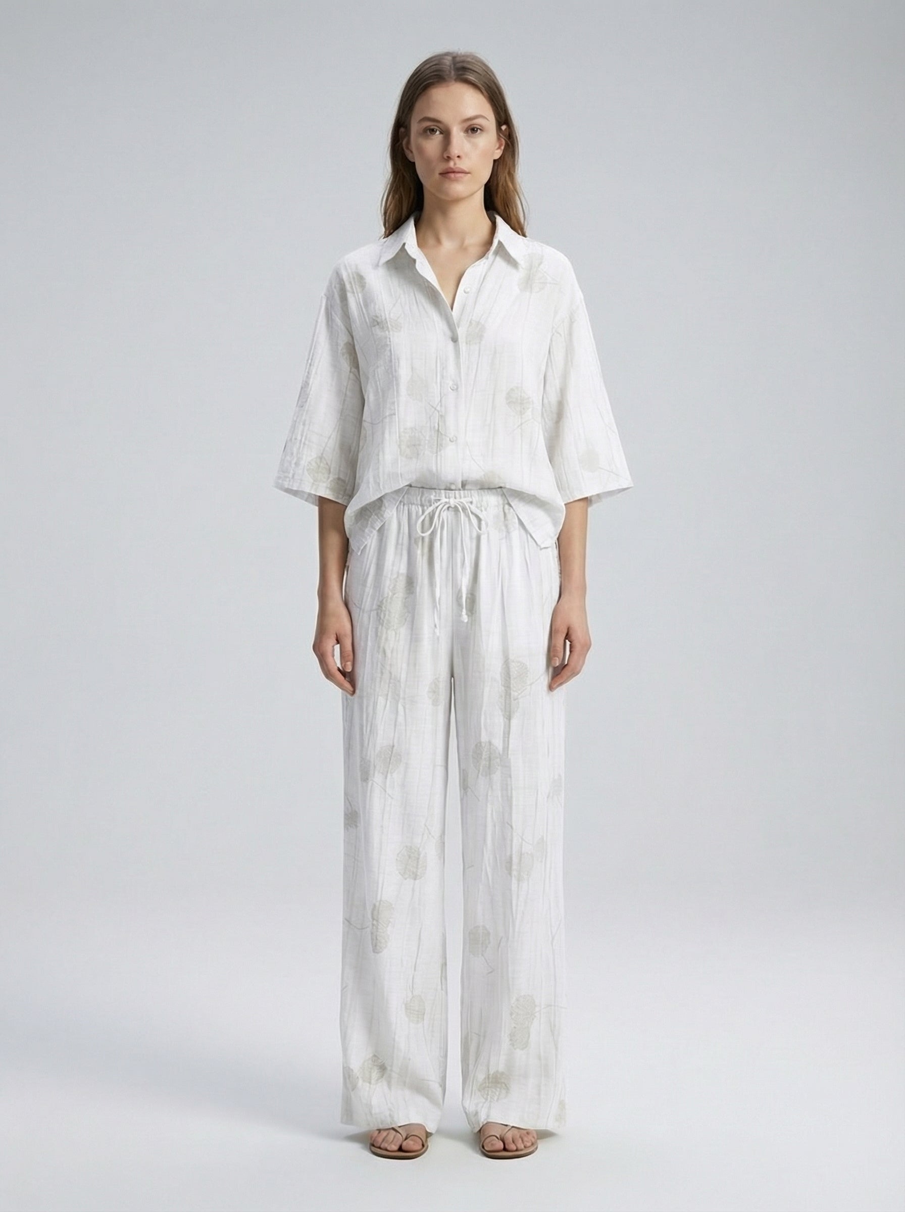 Ensemble jacquard chemise ample & pantalon chic