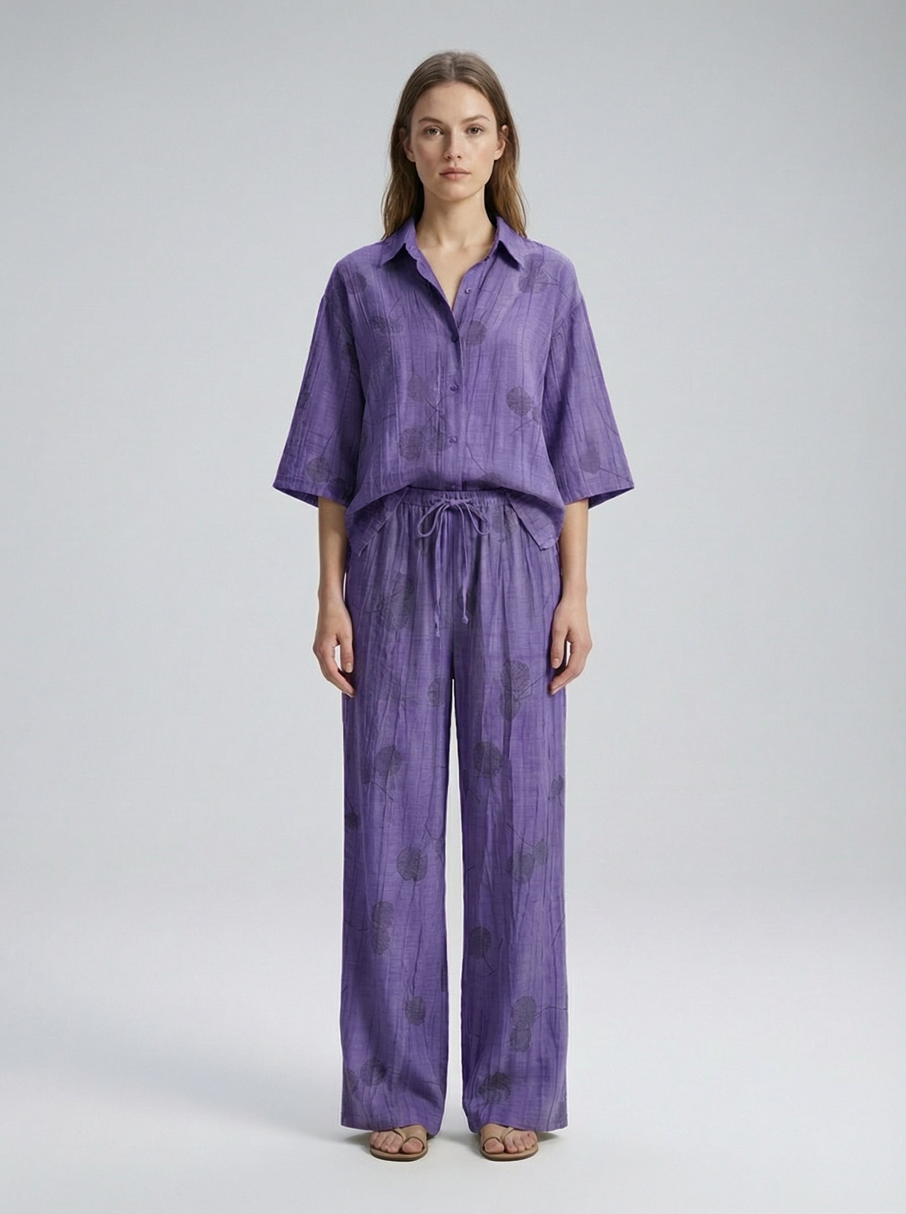 Ensemble jacquard chemise ample & pantalon chic