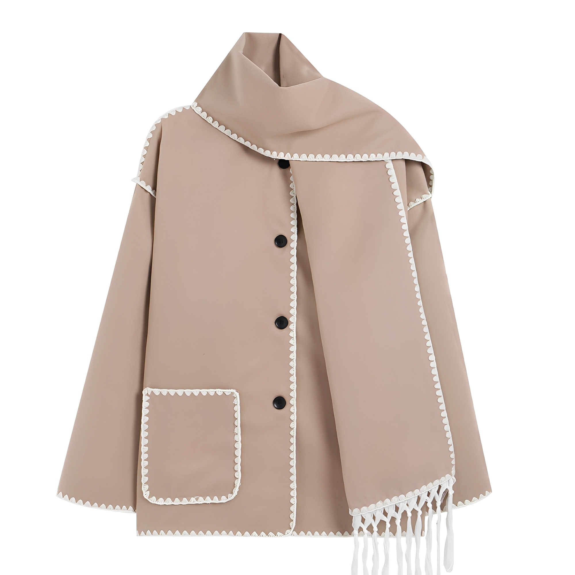 Veste Ample Élégante en Laine avec Écharpe Intégrée pour Femme