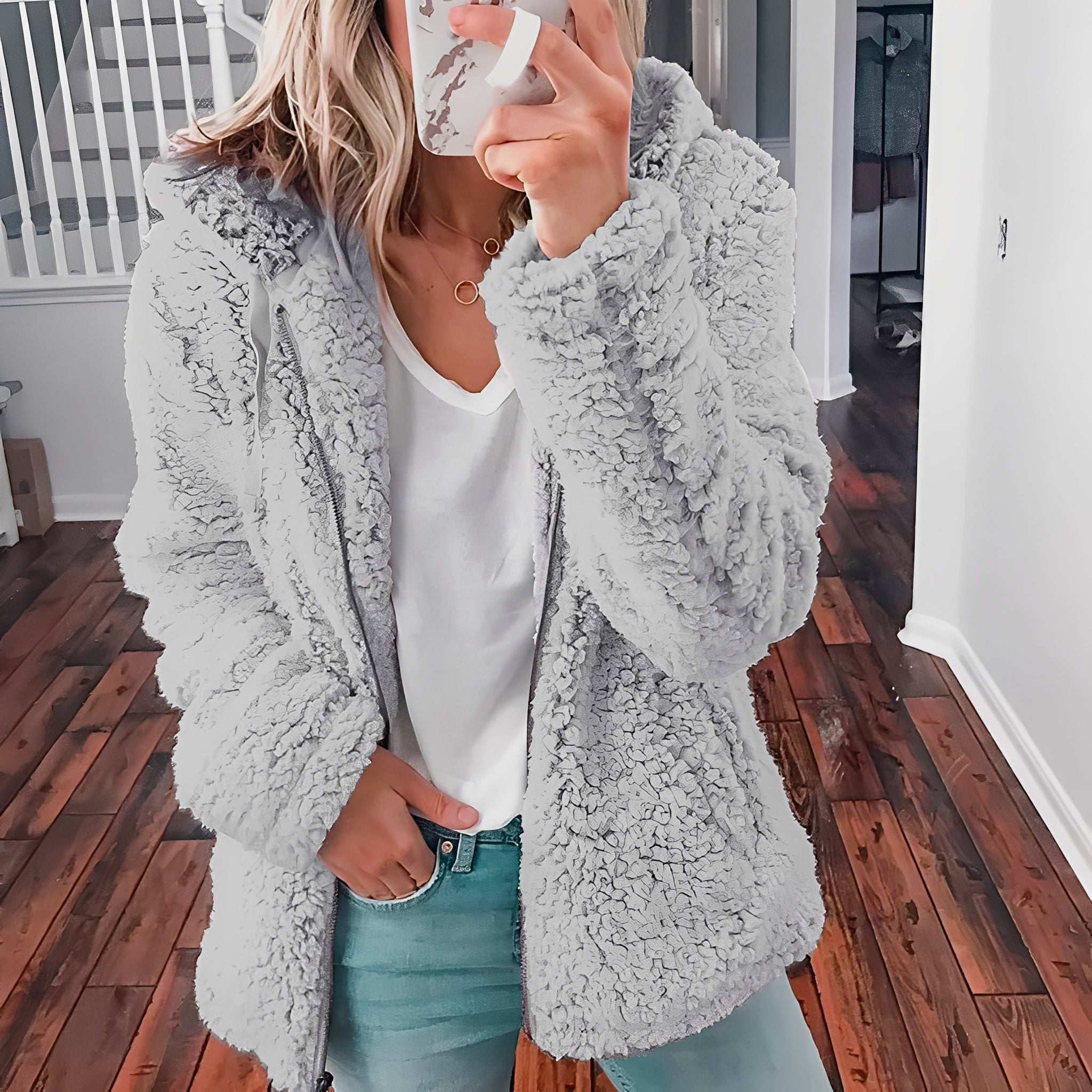 Veste en Laine Épaisse avec Capuche pour Femmes