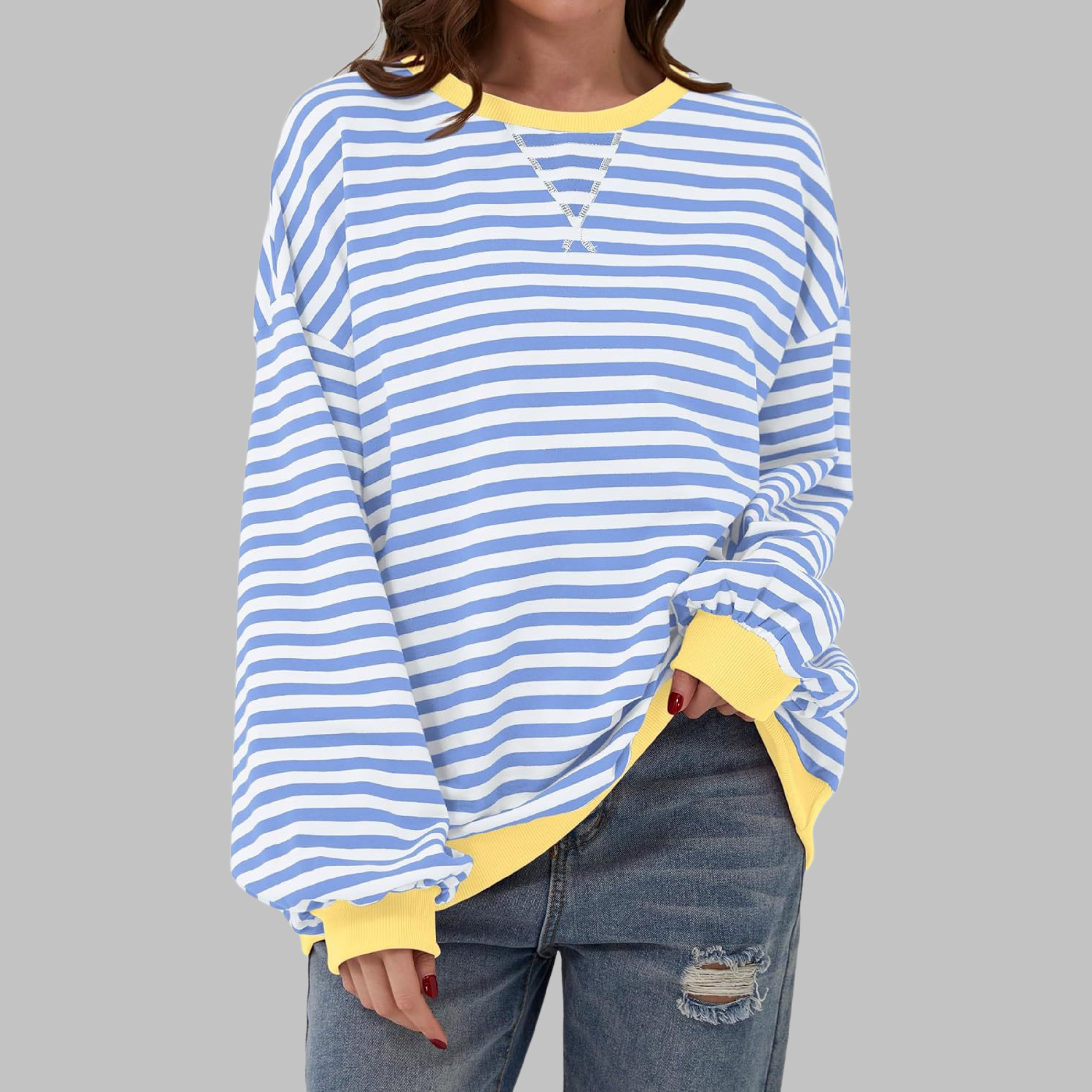 Sweat-shirt rayé à col rond
