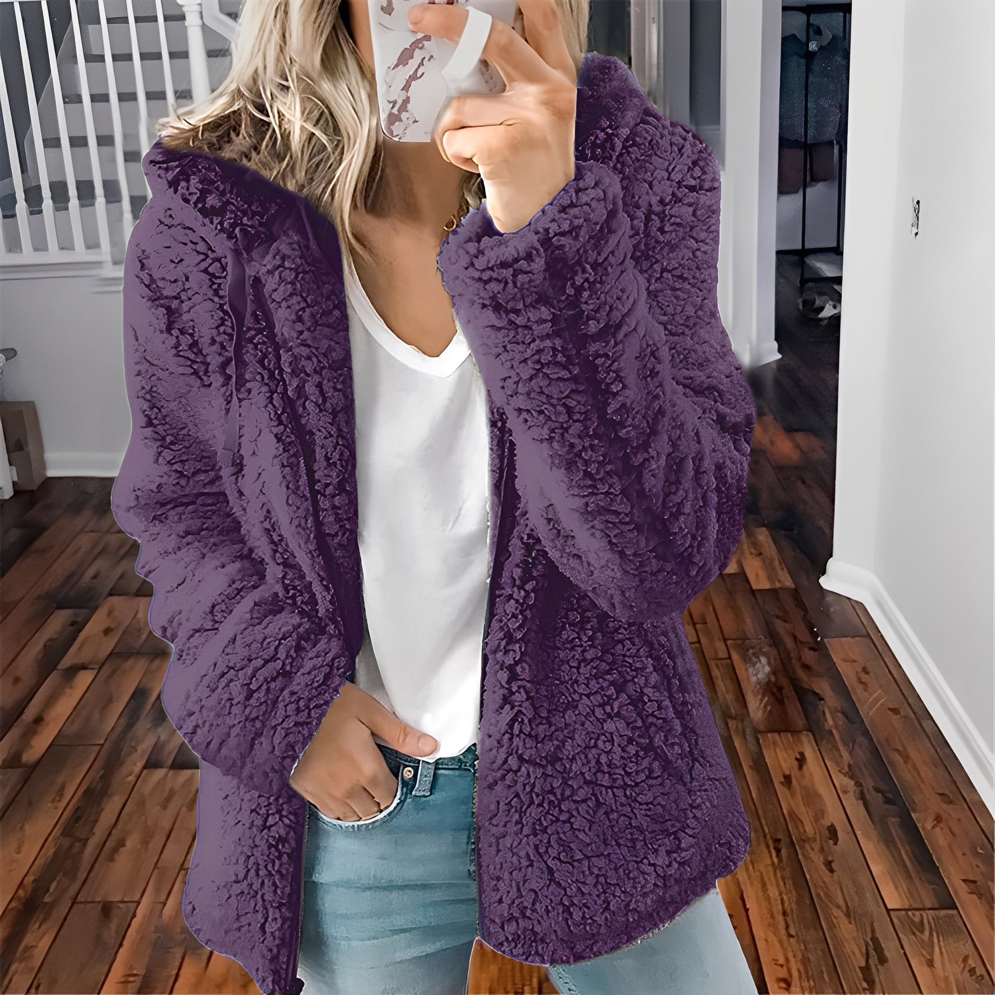 Veste en Laine Épaisse avec Capuche pour Femmes