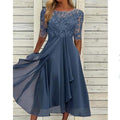 Robe midi chic en chiffon avec dentelle et manches