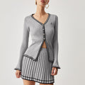 Ensemble Cardigan Côtelé et Jupe Plissée Élégante