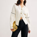 Cardigan Femme Col V Ample avec Détails Contrastants
