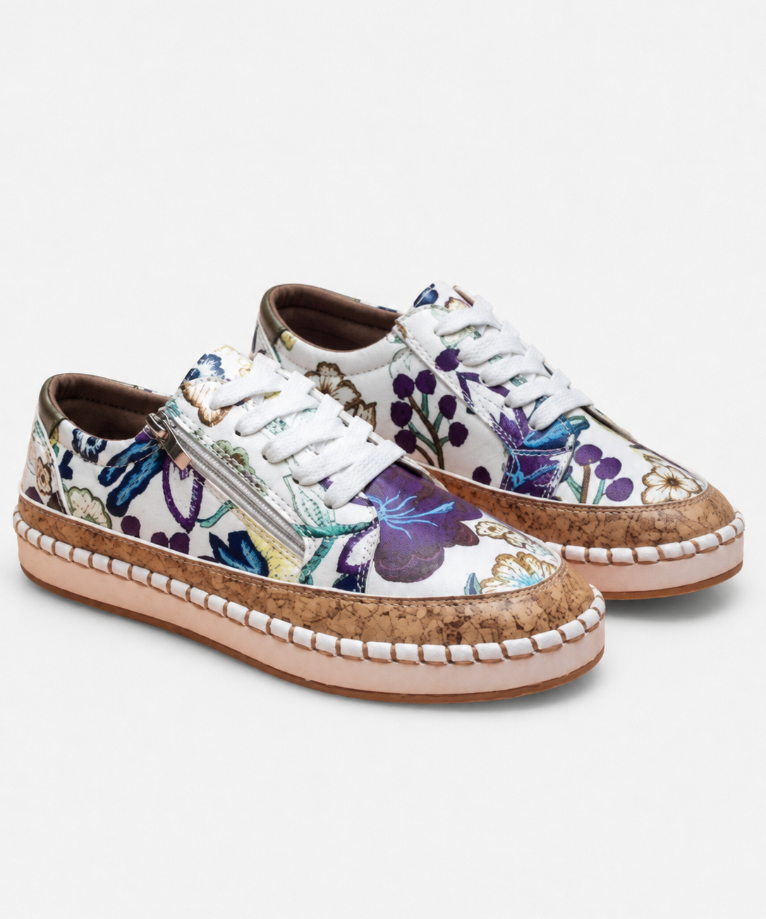 Baskets femme – Broderie florale, semelle espadrille compensée, style décontracté