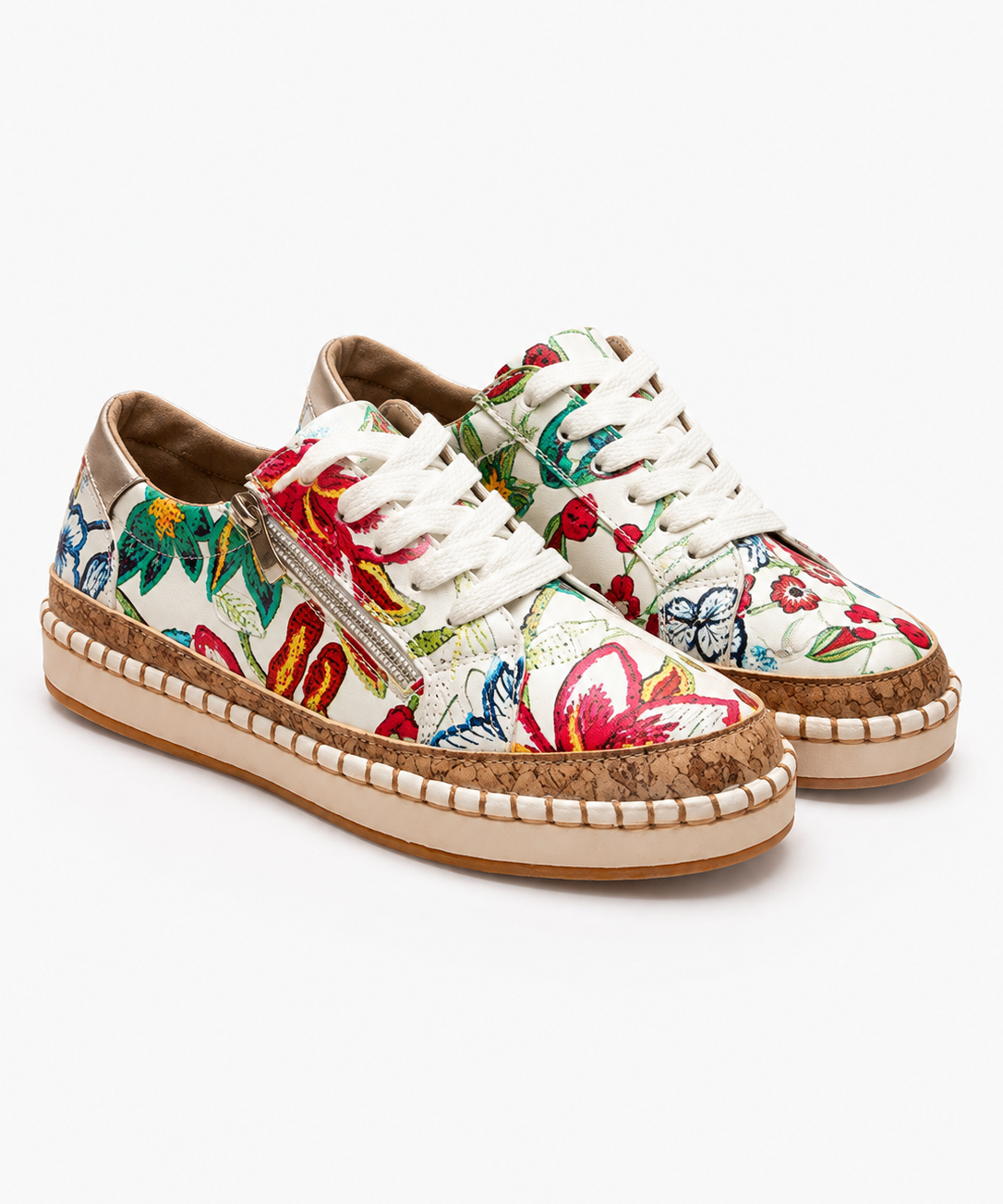 Baskets femme – Broderie florale, semelle espadrille compensée, style décontracté