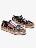 Baskets femme – Broderie florale, semelle espadrille compensée, style décontracté