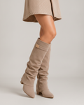 Bottes hautes femme – Tige plissée, bout pointu et talon bloc pour l’automne-hiver