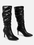 Bottes en cuir pour femme – Adaptées aux mollets larges, effet drapé, usage quotidien