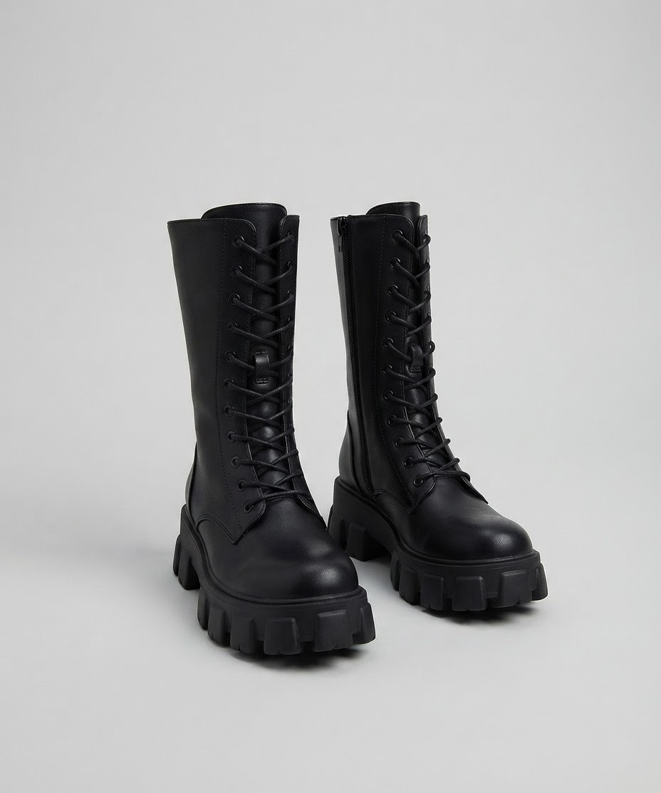 Bottes mi-mollet pour femme – Plateforme, fermeture zippée et lacée, usage quotidien