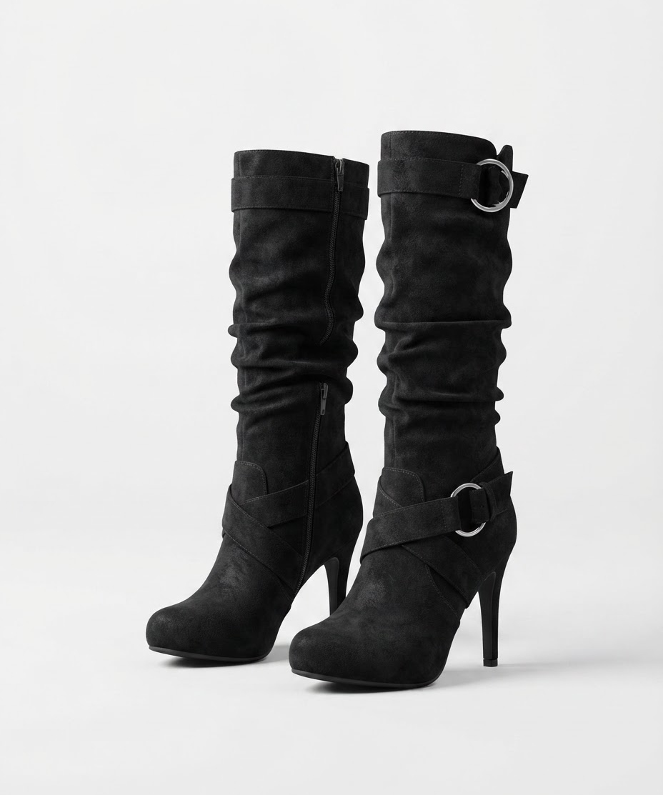 Bottes montantes pour femmes – Talons hauts, bout rond, plateforme, coupe au-dessus de la cheville