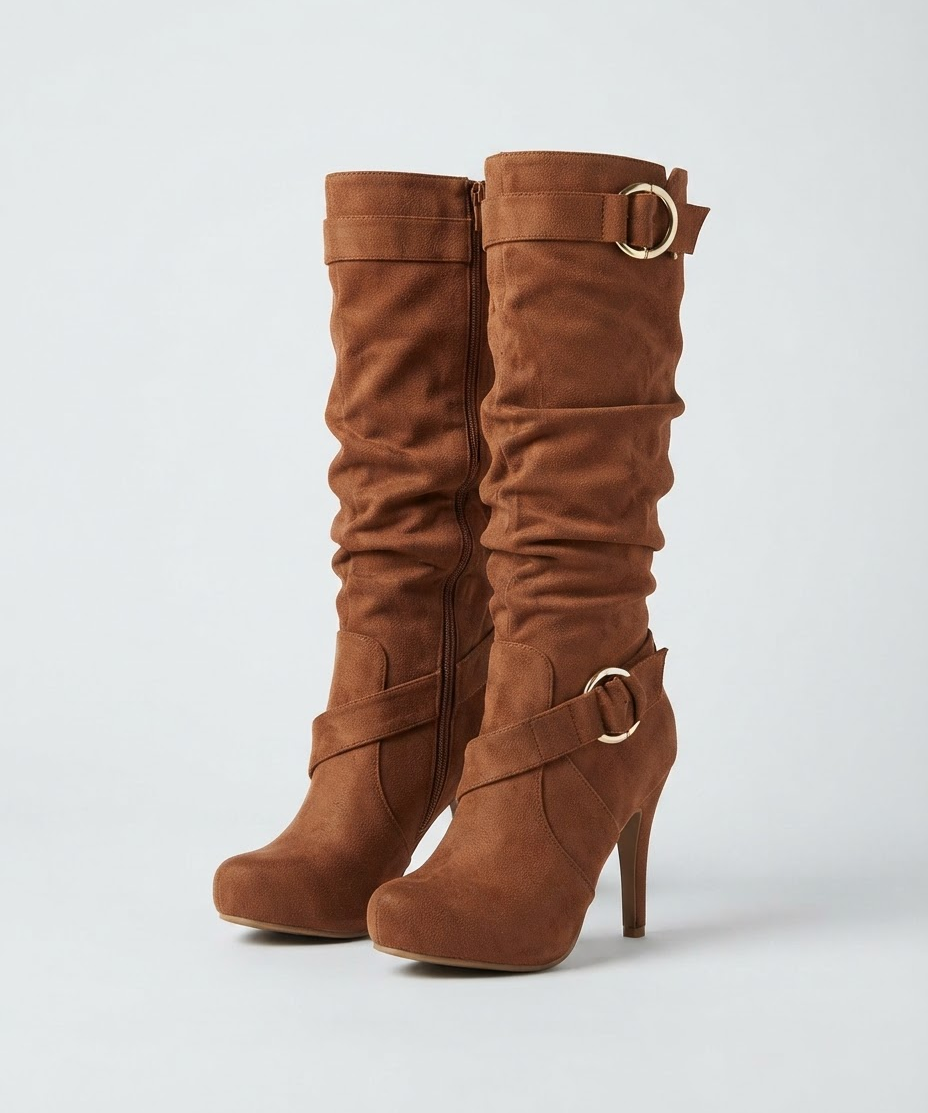 Bottes montantes pour femmes – Talons hauts, bout rond, plateforme, coupe au-dessus de la cheville