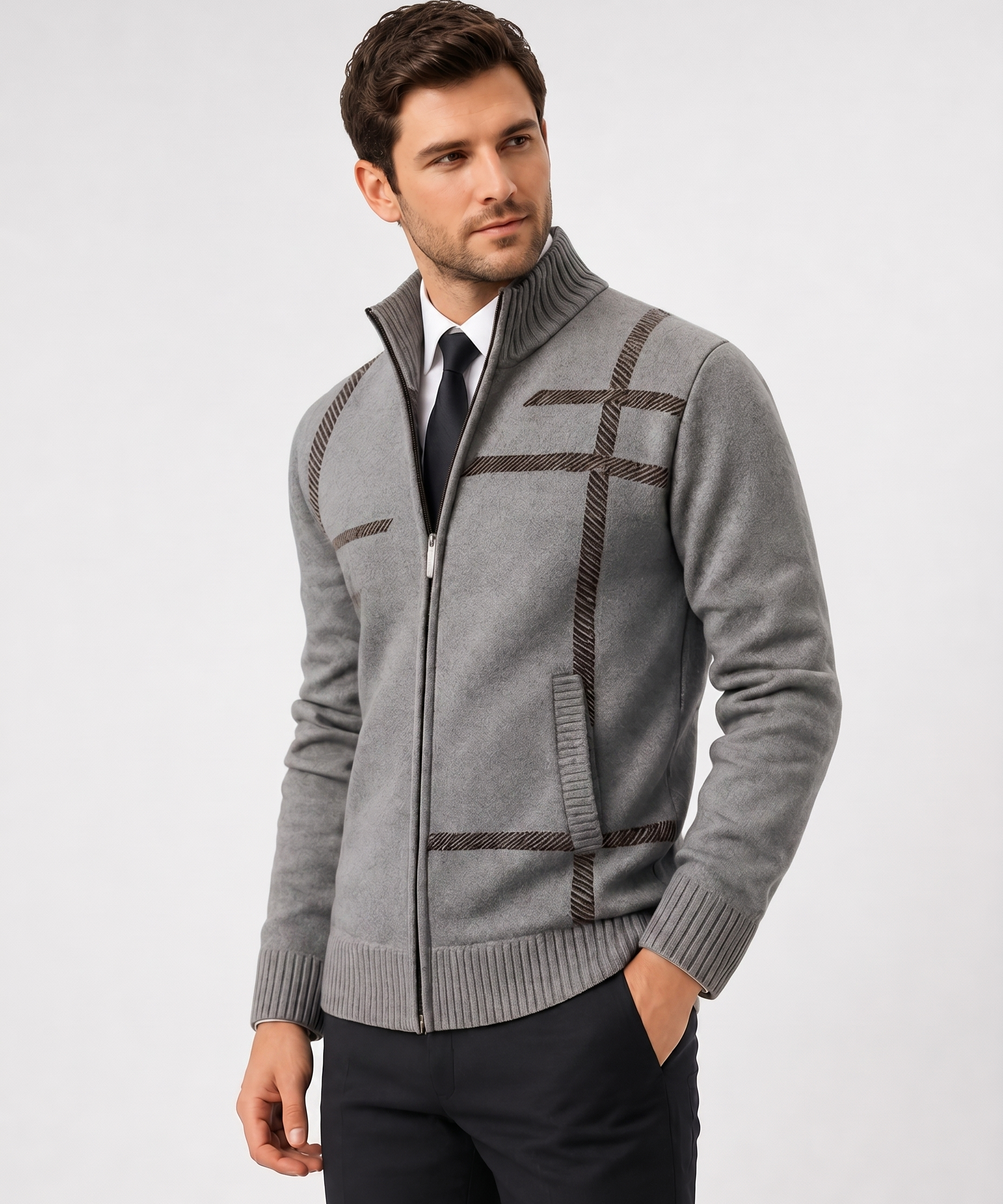 Cardigan Zippé Homme – Col Montant en Maille, Finitions Resserrées, Pour le Quotidien