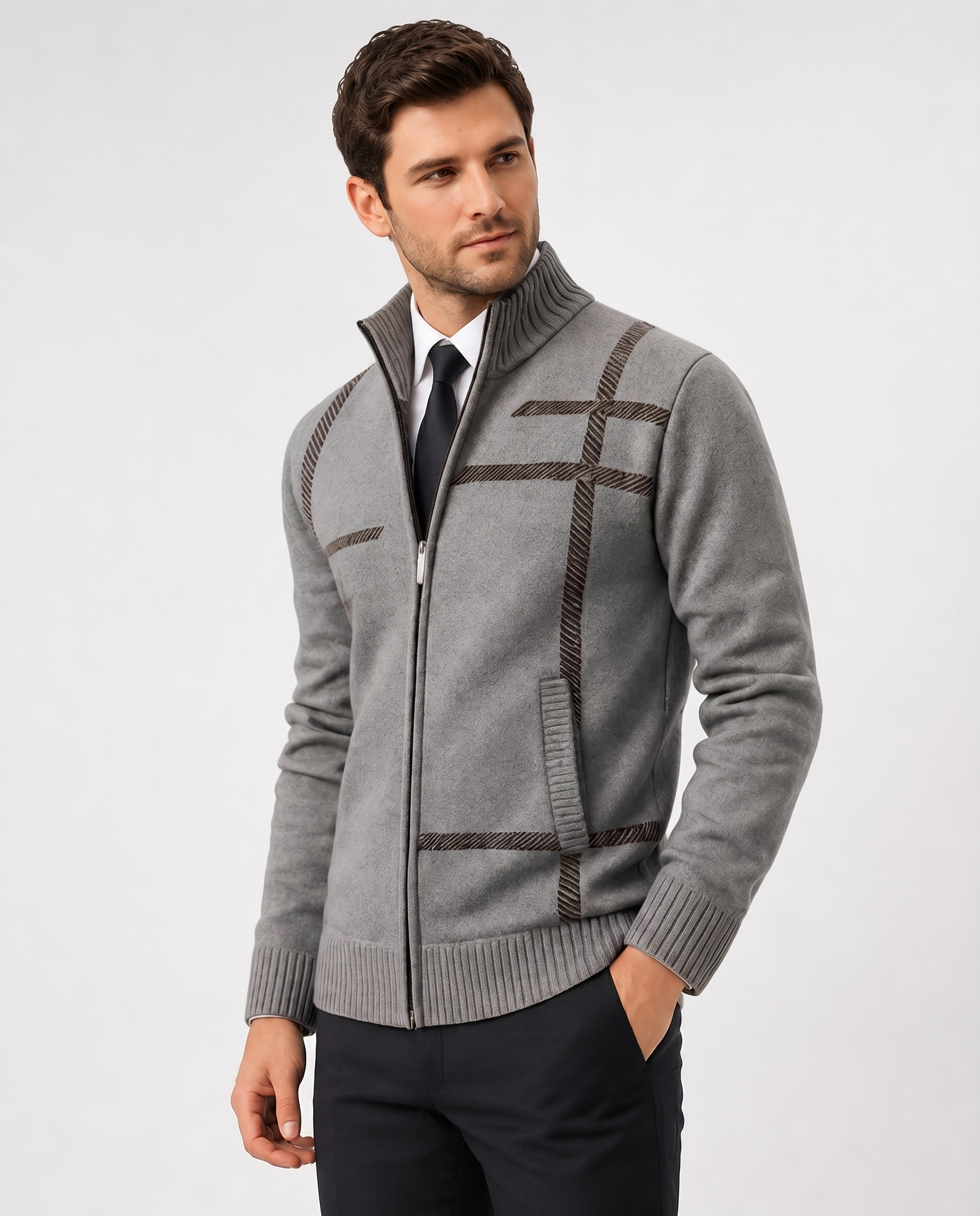 Cardigan Zippé Homme – Col Montant en Maille, Finitions Resserrées, Pour le Quotidien