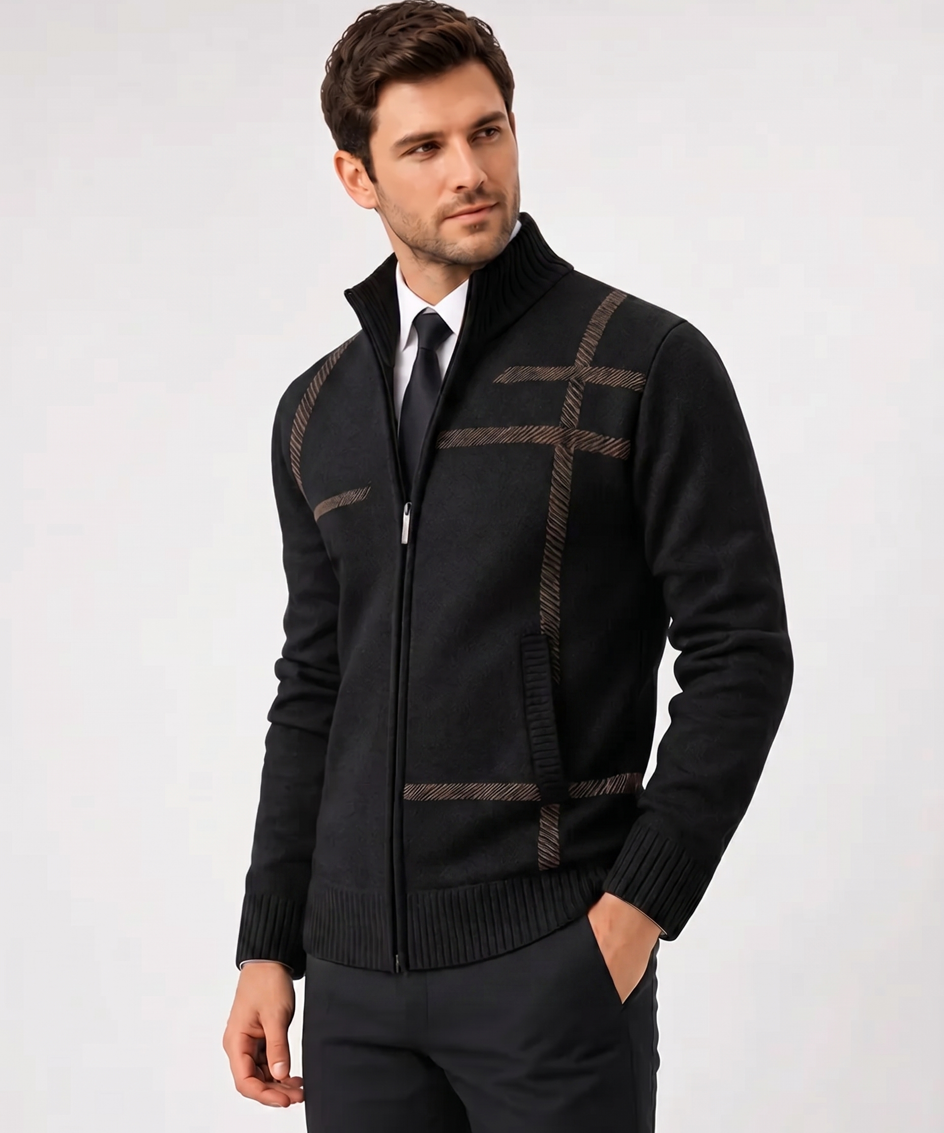 Cardigan Zippé Homme – Col Montant en Maille, Finitions Resserrées, Pour le Quotidien