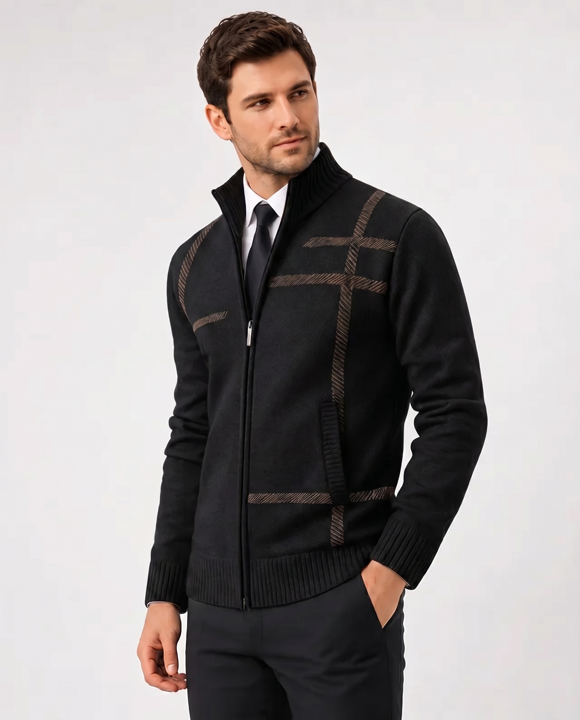 Cardigan Zippé Homme – Col Montant en Maille, Finitions Resserrées, Pour le Quotidien