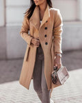 Manteau Long en Mélange de Laine pour Femmes avec Ceinture et Col Revers