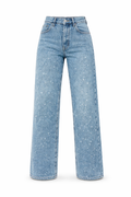 Jean Femme Droit Taille Haute avec Détails en Sequins