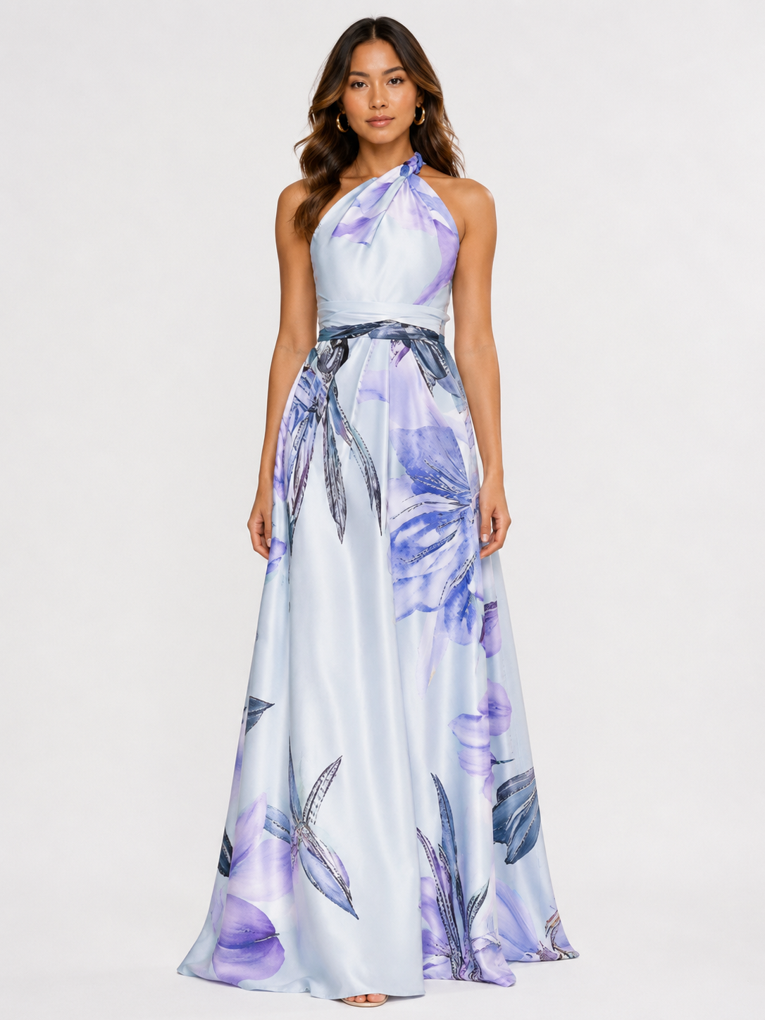 Robe Longue Satinée – Une Épaule, Silhouette Fluide, Pour Mariage et Soirée