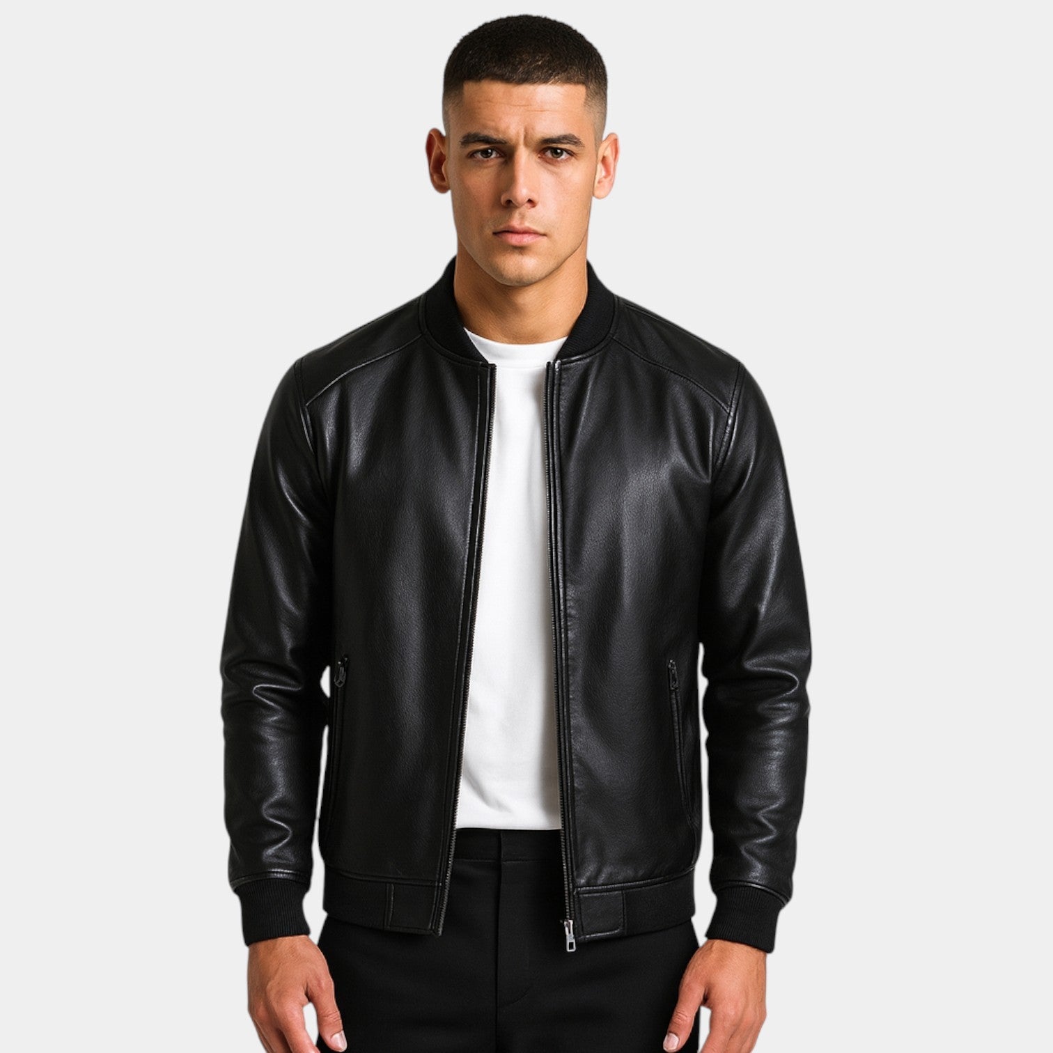 Veste en Cuir Homme Style Coréen au Design Épuré